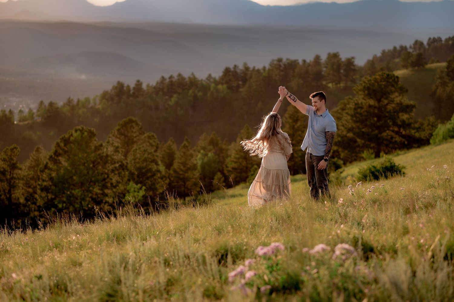 Rocky mountain photoshoot session at Garden of the Gods during golden hour.