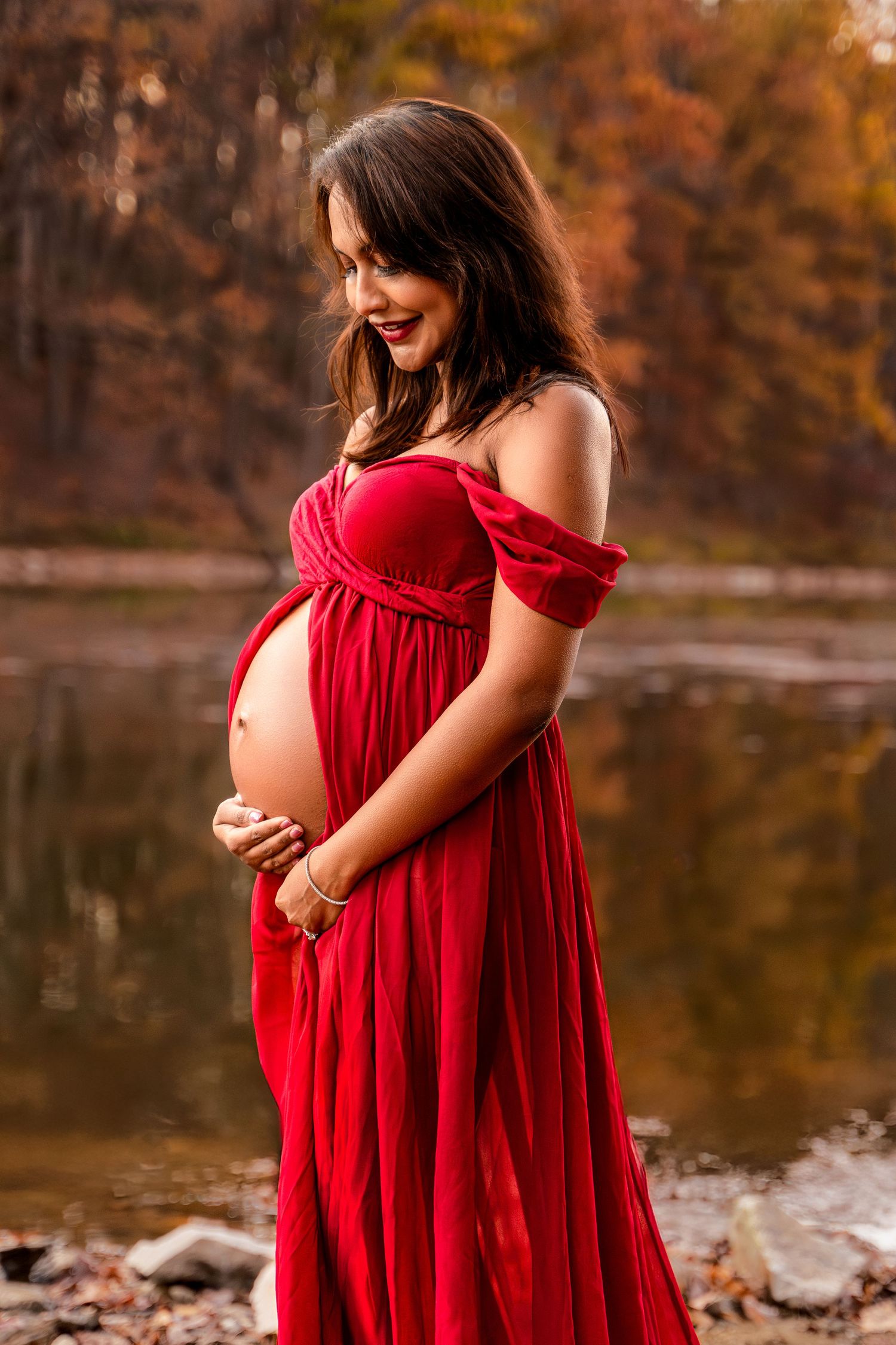 Beautiful mom to be during maternity session in the park in Maryland