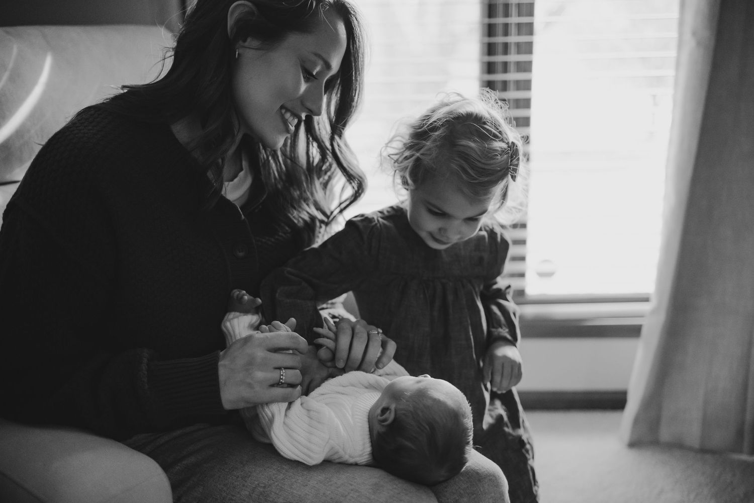 Lifestyle, newborn session, black and white in Carmel, Indiana