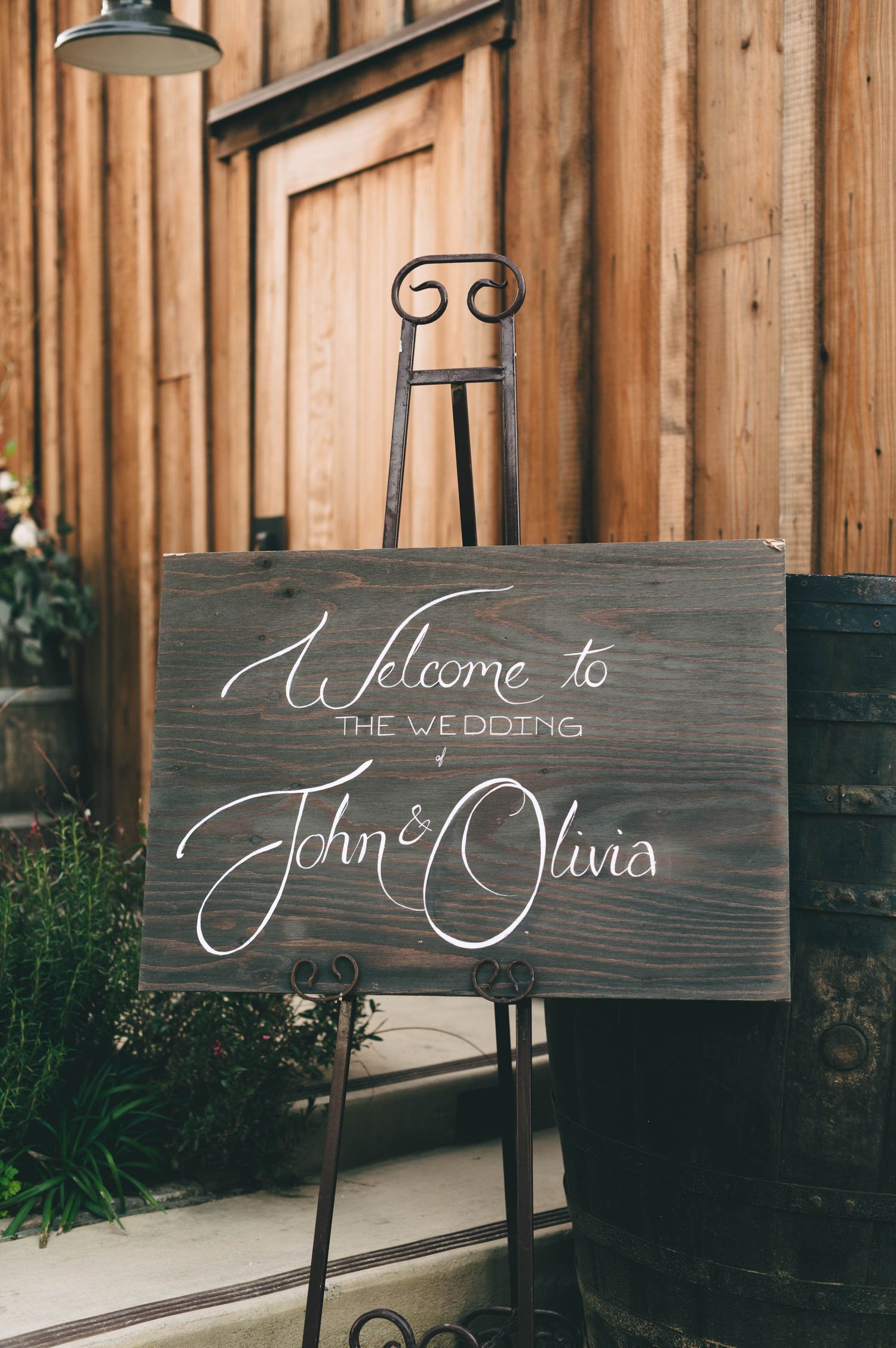 Welcome sign at wedding ceremony.