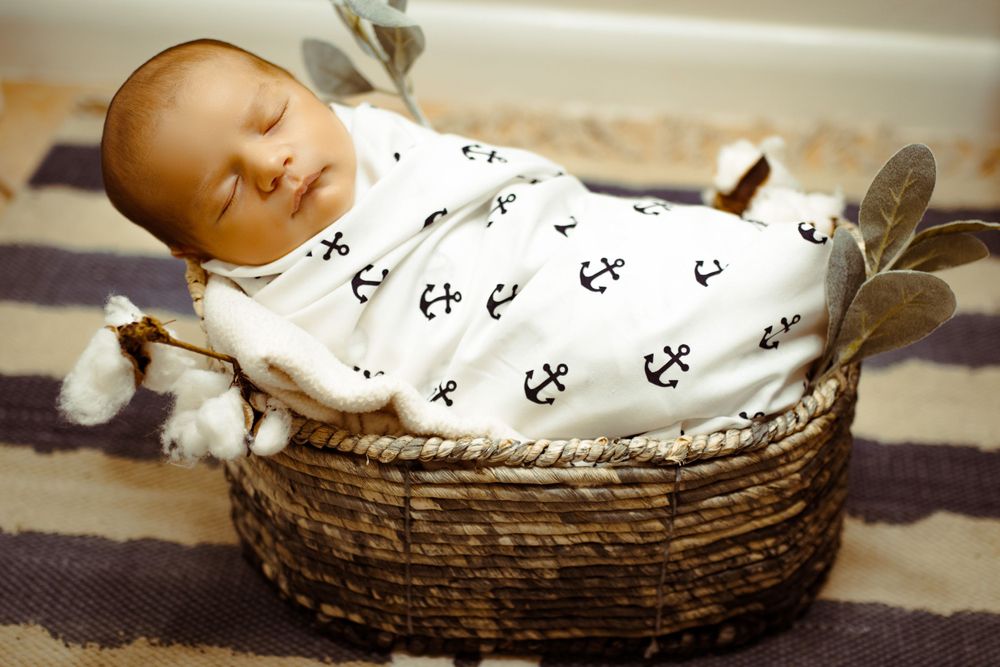 newborn in a basket styled photo