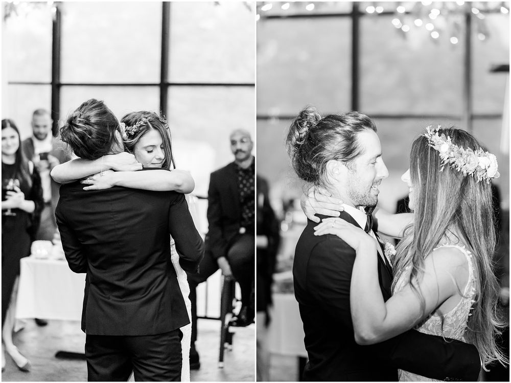Black and white photographs of intimate wedding dance moments.