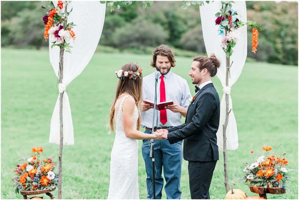 Poconos wedding day ceremony in Fall Moscow, PA