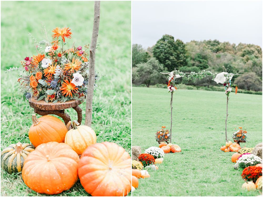 Poconos wedding photographer Fall wedding ceremony set up