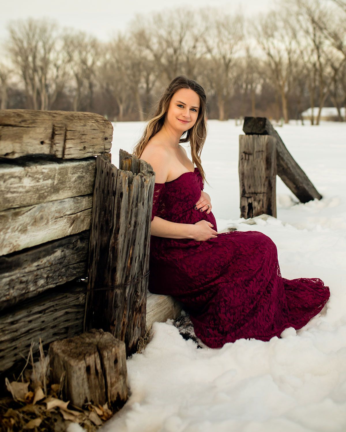 Snowy Winter Maternity Photo Session in Elkhorn, NE - BrightSide Photography