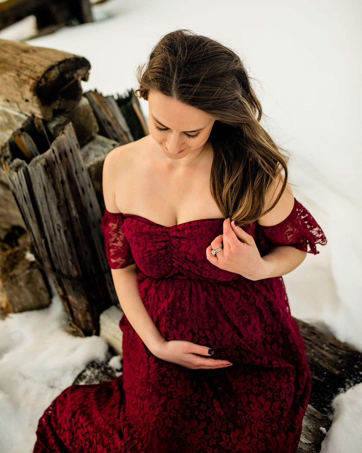 Snowy Winter Maternity Photo Session in Elkhorn, NE - BrightSide Photography
