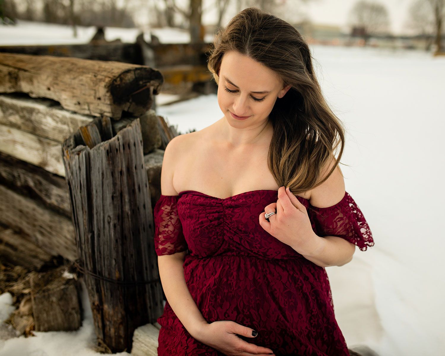 Snowy Winter Maternity Photo Session in Elkhorn, NE - BrightSide Photography