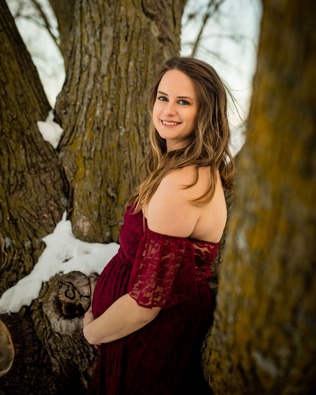 Snowy Winter Maternity Photo Session in Omaha, NE - BrightSide Photography