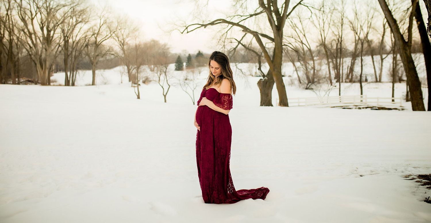 Snowy Winter Maternity Photo Session in Bennington, NE - BrightSide Photography