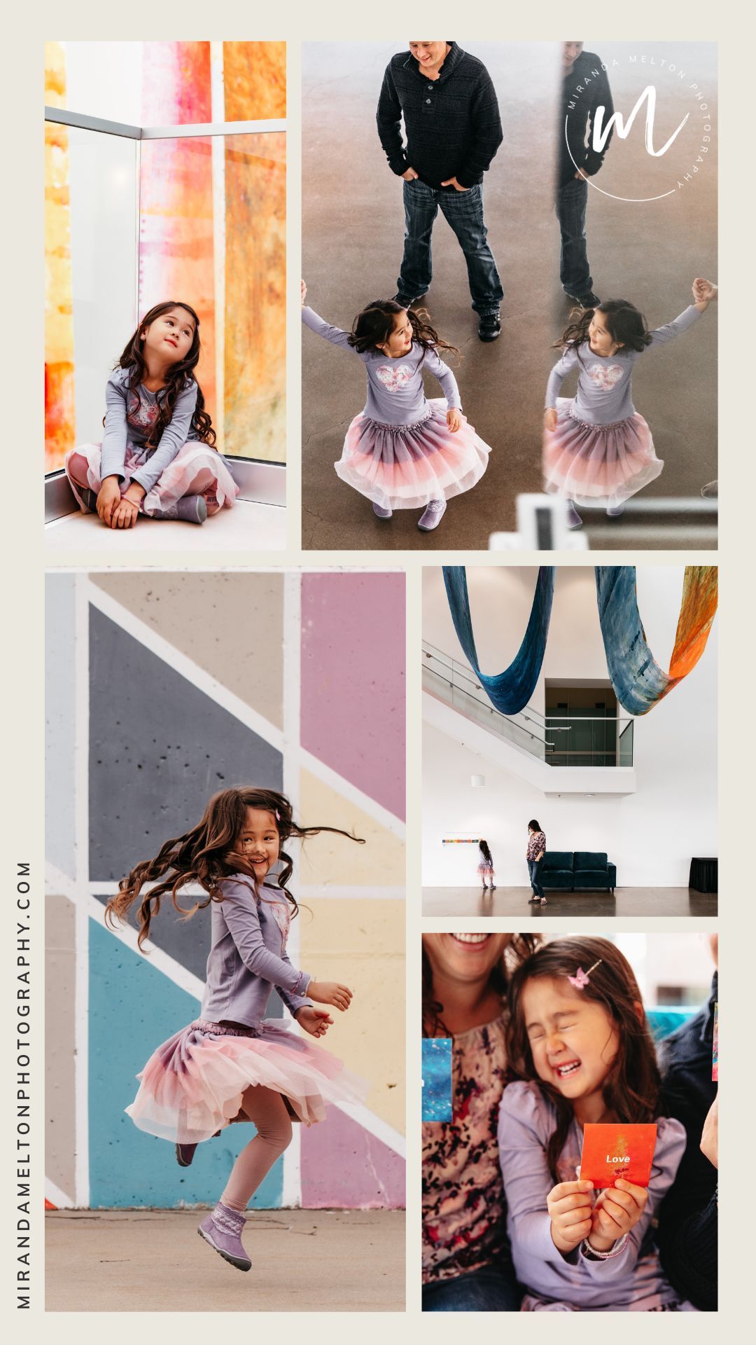 Collage of 5 images from a family photo session in Rochester, MN highlights the best places to take family photos in MN