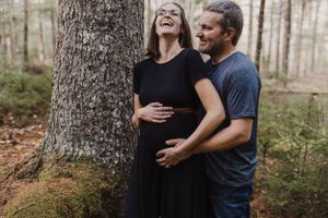 Sunset maternity session at Kevin Veinotte's U-Cut Christmas Tree farm in Bridgewater, Nova Scotia