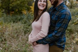 Fall pregnancy announcement at Massassauga Point in Prince Edward County, Ontario