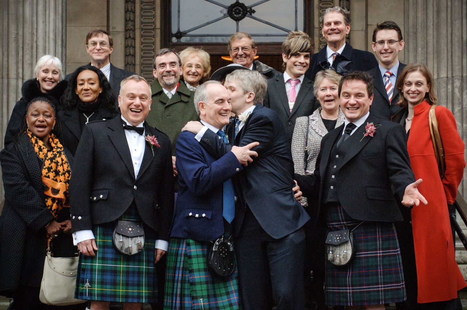 early uk gay civil partnership outside Marylebone town hall