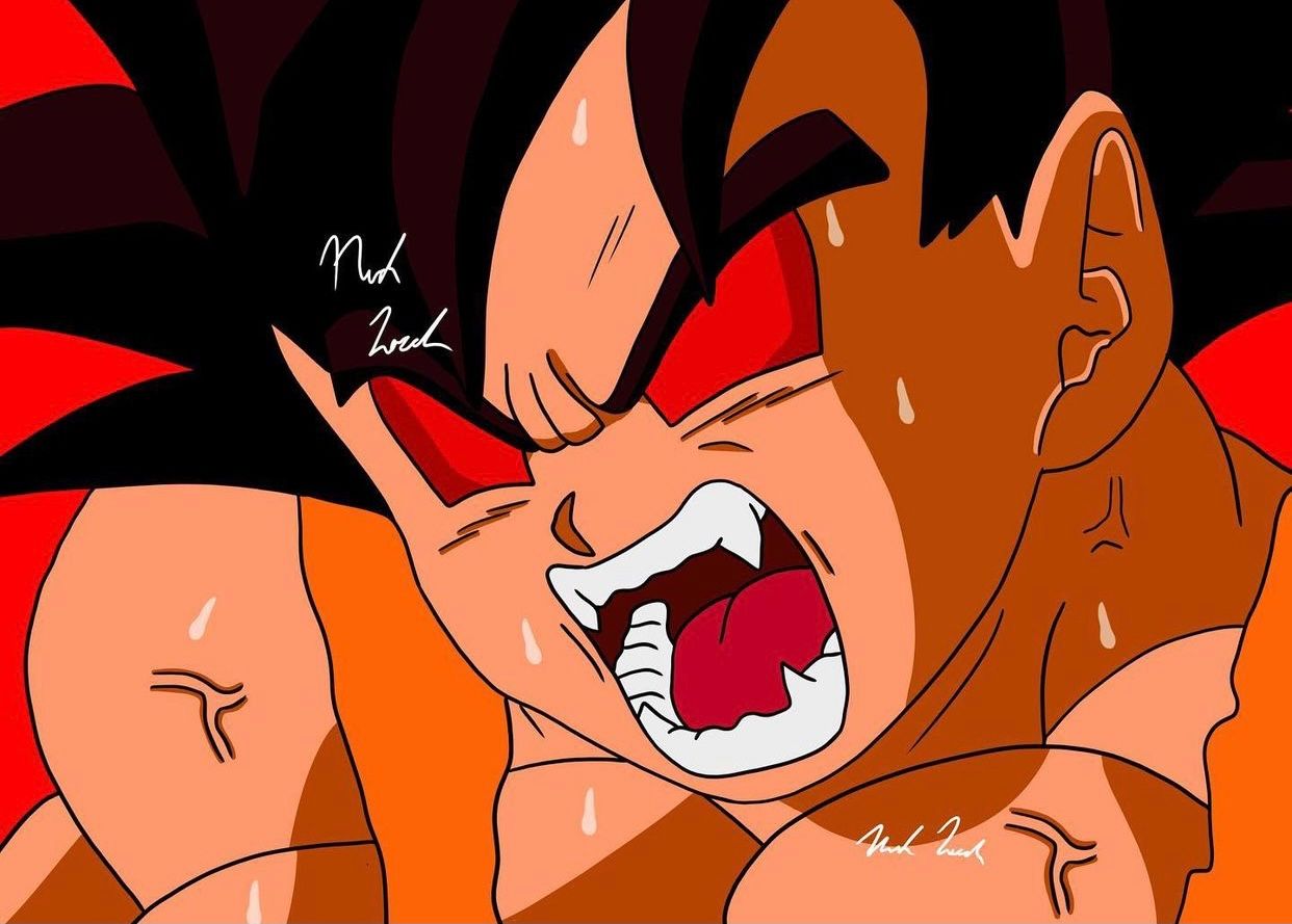 Close-up animation frames showing dramatic expressions against dark background.
