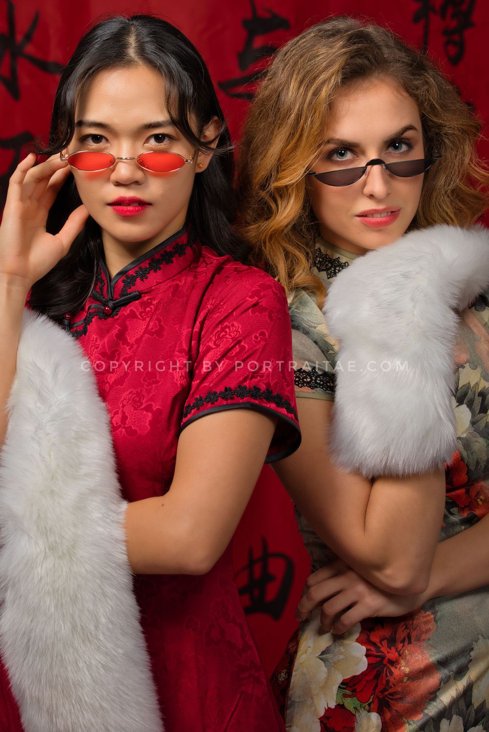 two girl wearing chainese traditional dress kashmiri scarf