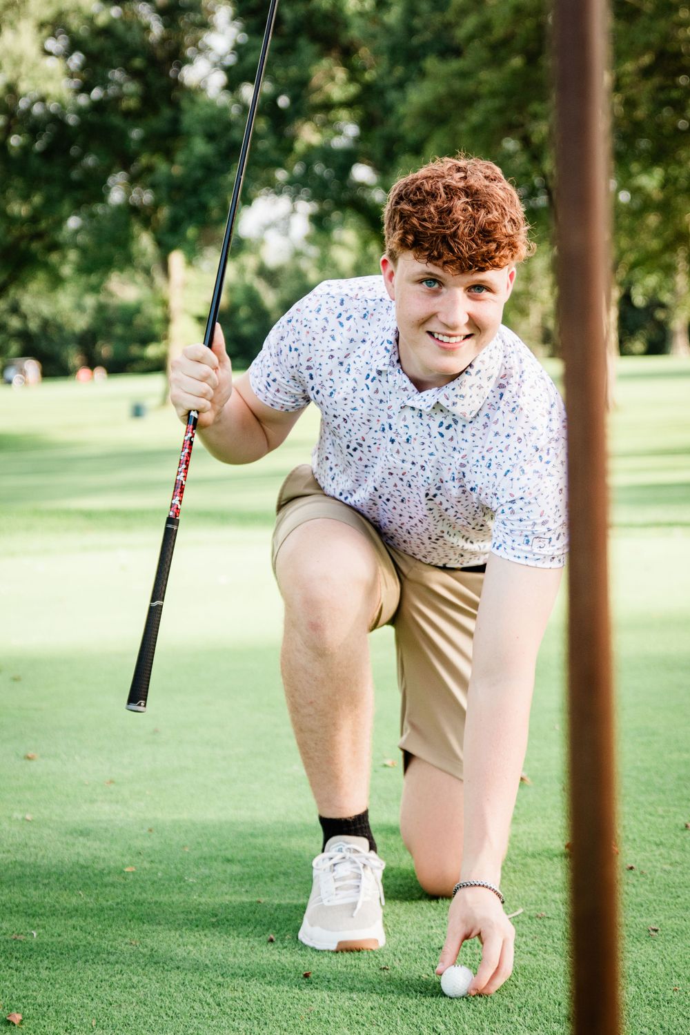 Senior Boy Golf Golfer Golfing Golf Club Golf Ball Kneeling
