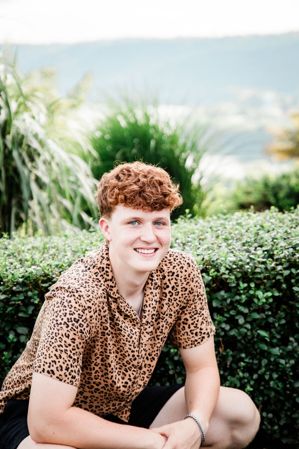 Senior Boy Red Curly Hair Red Hair Blue Eyes Cheetah Print Leopard Print