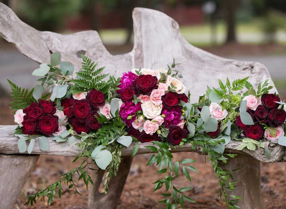 Wedding Bridal Bouquet Natural Wood Bench The Country Squire
