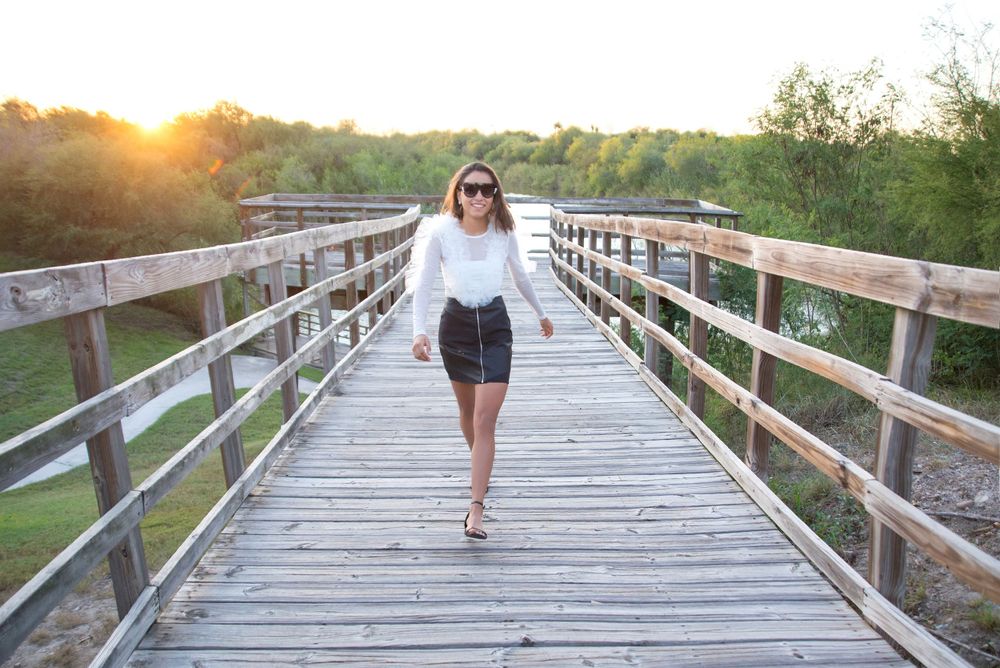 girl walking down the bridge. Hidalgo pump house. Hidalgo, texas. wedding photography