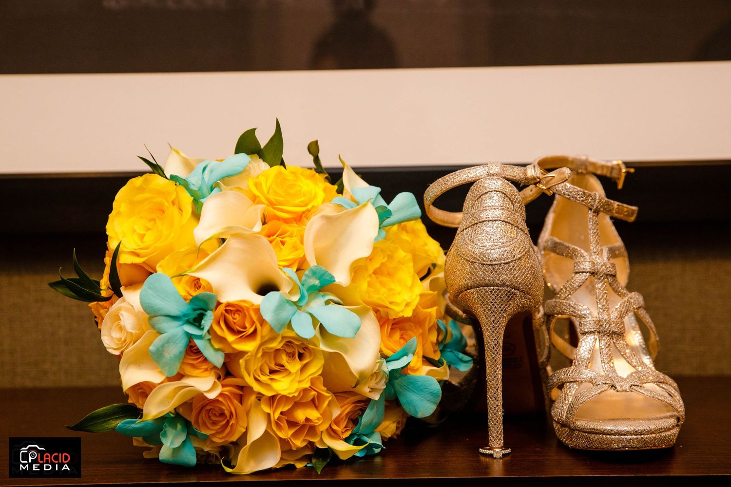 flower with shoe bride on her wedding day picture