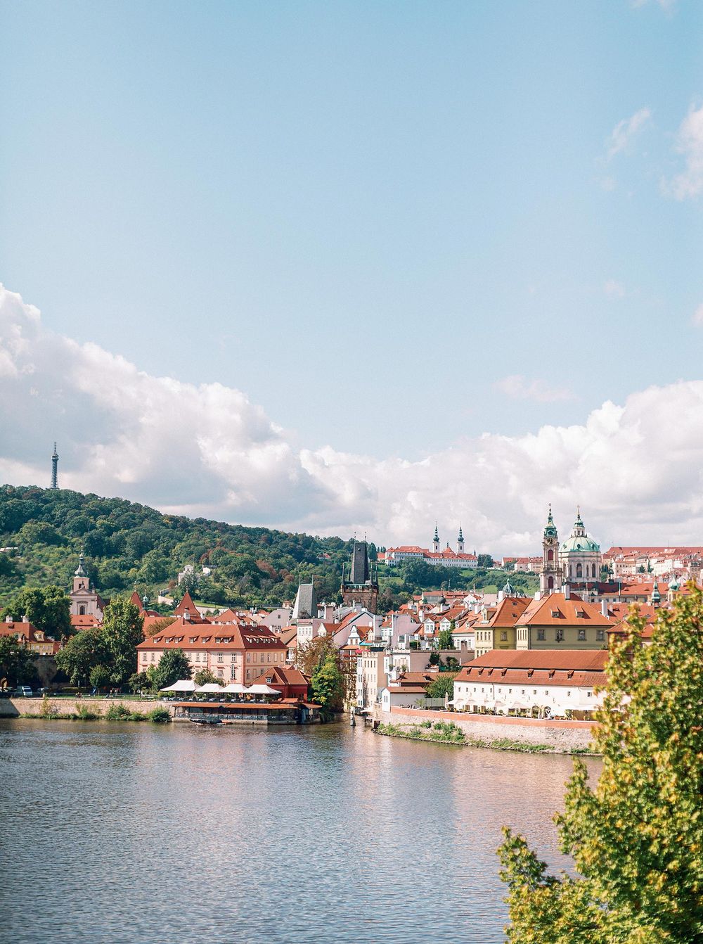 The city of Prague, with its stunning architecture and historic charm, as seen from the river.