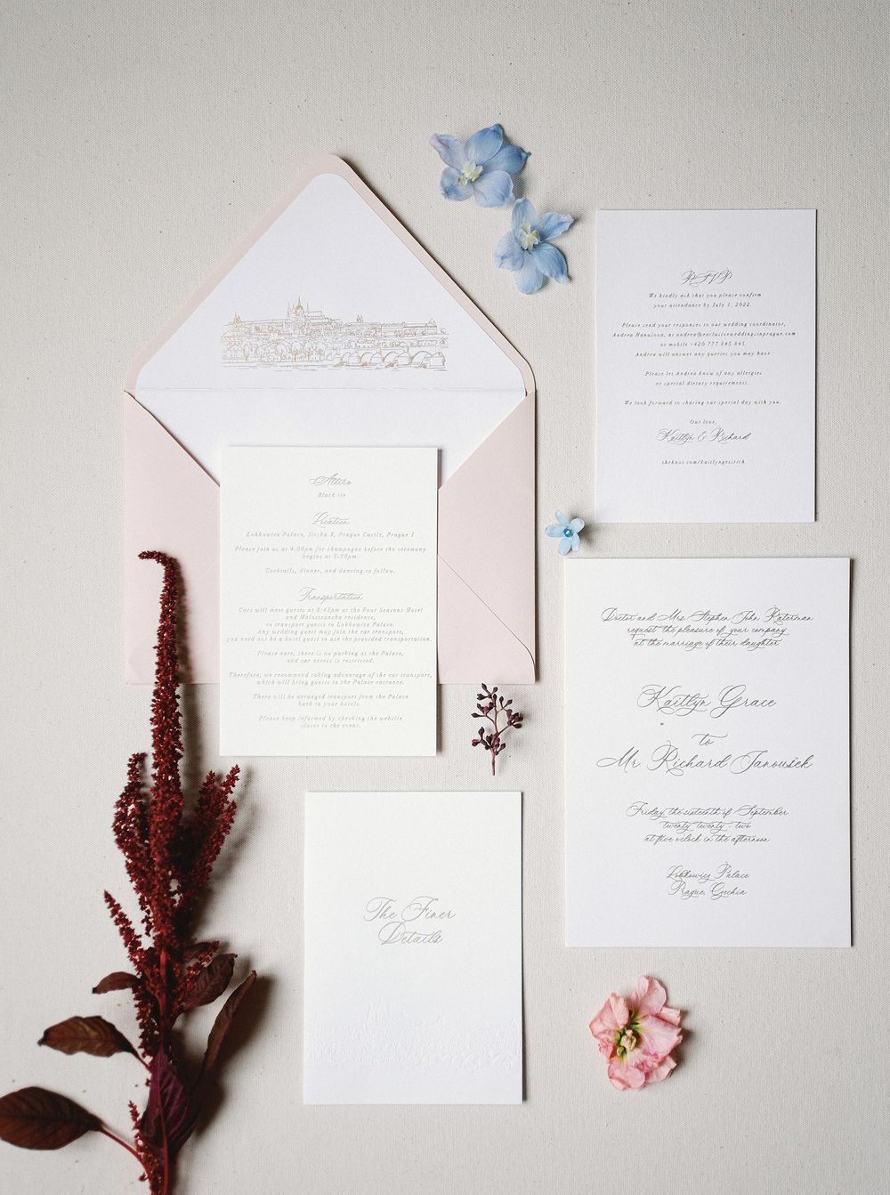 A wedding suite featuring pink and white flowers, perfect for elegant wedding invitations.