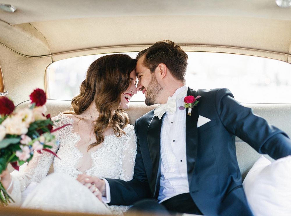 ouple in Rolls Royce, Prague wedding photography session.