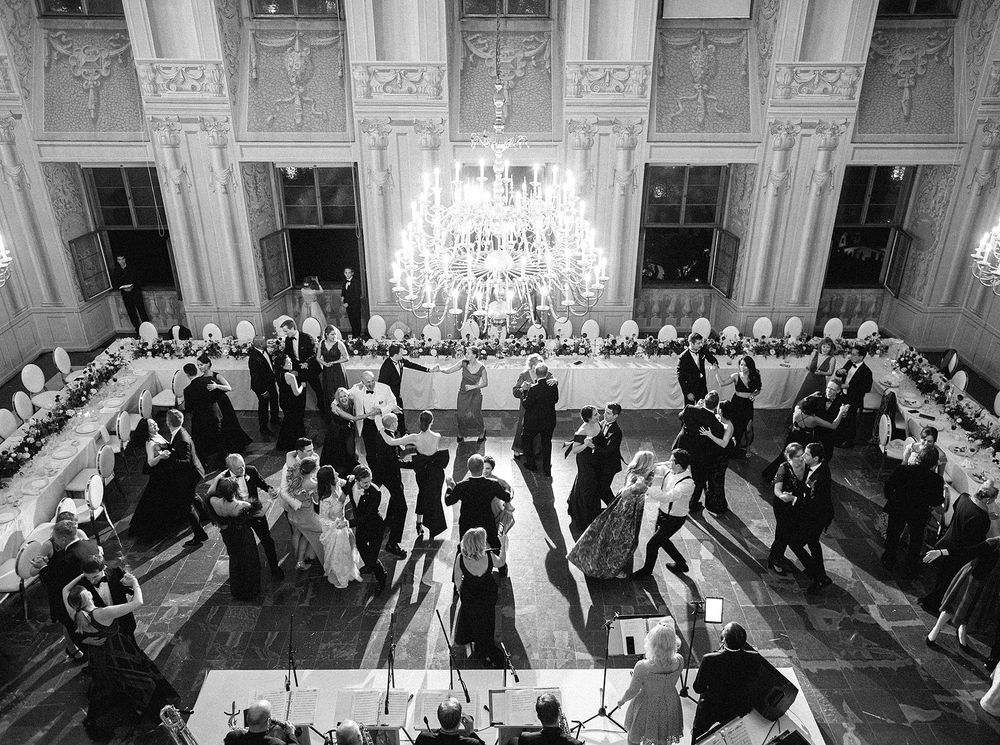 Romantic wedding dance in the opulent Lobkowicz Palace, Prague.