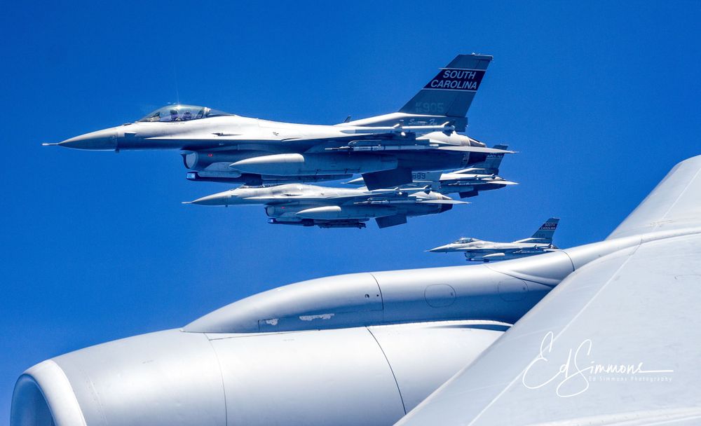 F-16 Fighting Falcons of the Swamp Foxes refuelling over the Atlantic  depecting Air to Air Photography