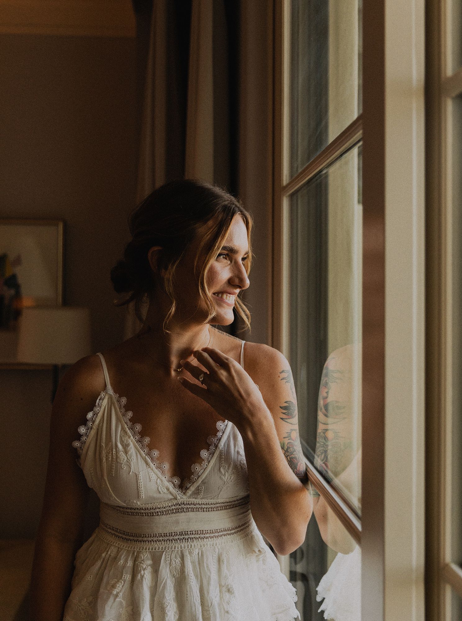 Terranea Resort bridal getting ready window lit portraits