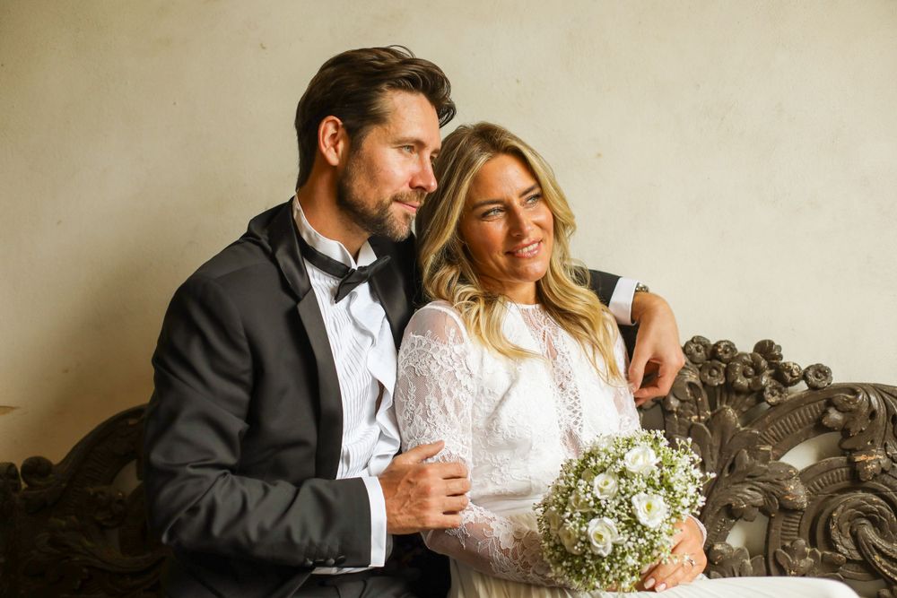 Candid photo of bride and groom at a wedding venue