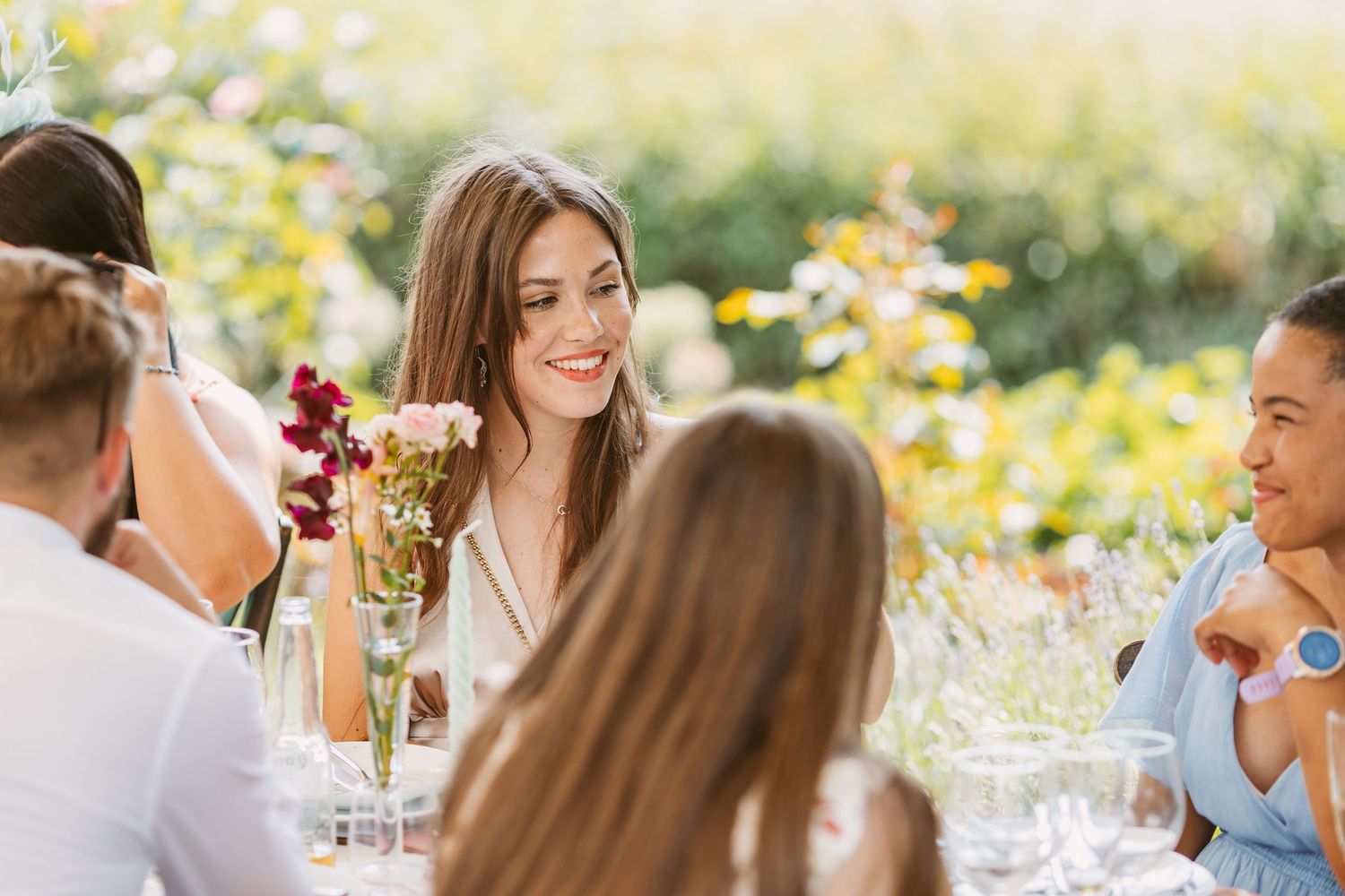 Wedding guest enjoying wedding breakfast supplied by Sears Events Caterers at Remenham Court