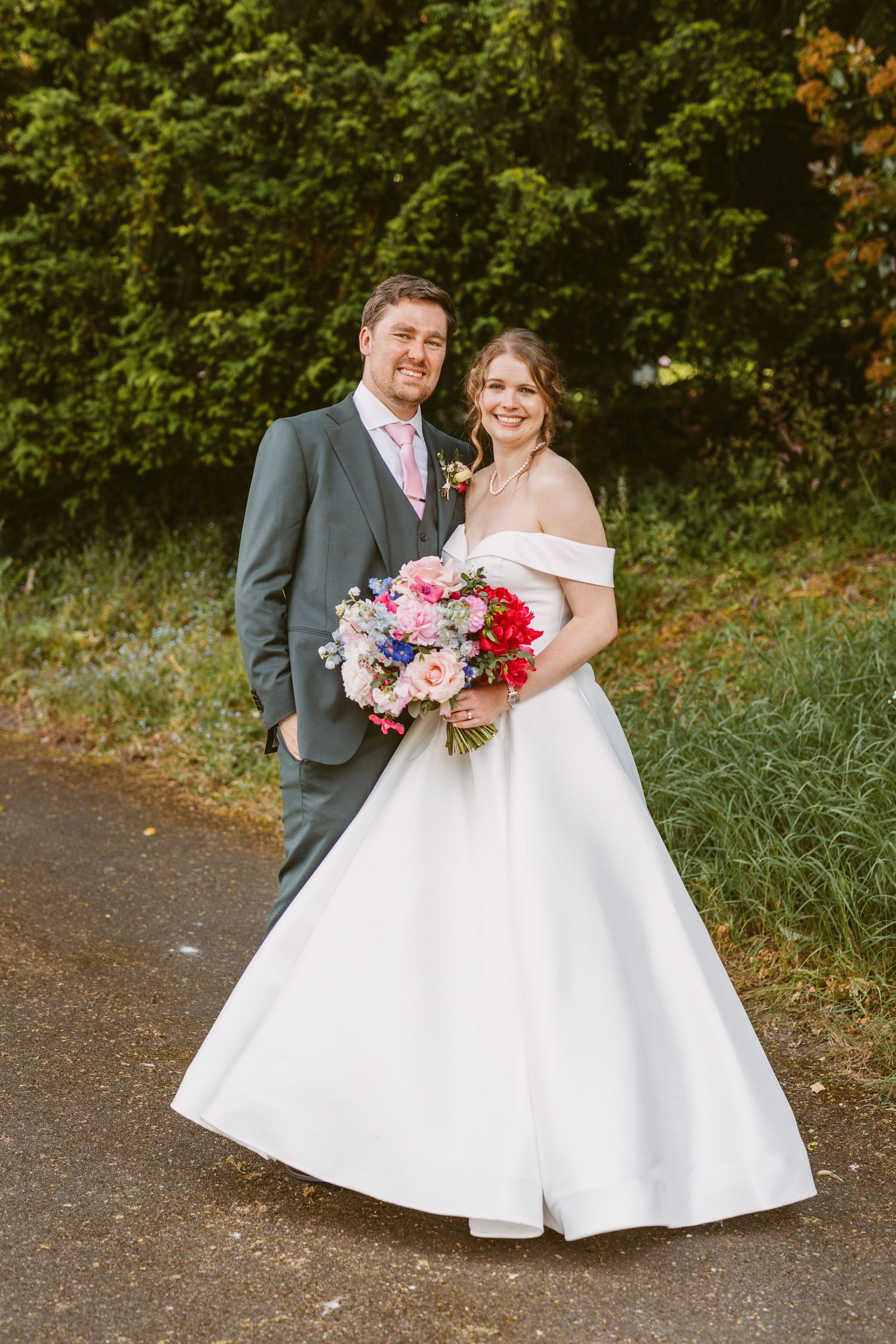 Beautiful bride and Groom at Remenham Court happily Henley on Thames