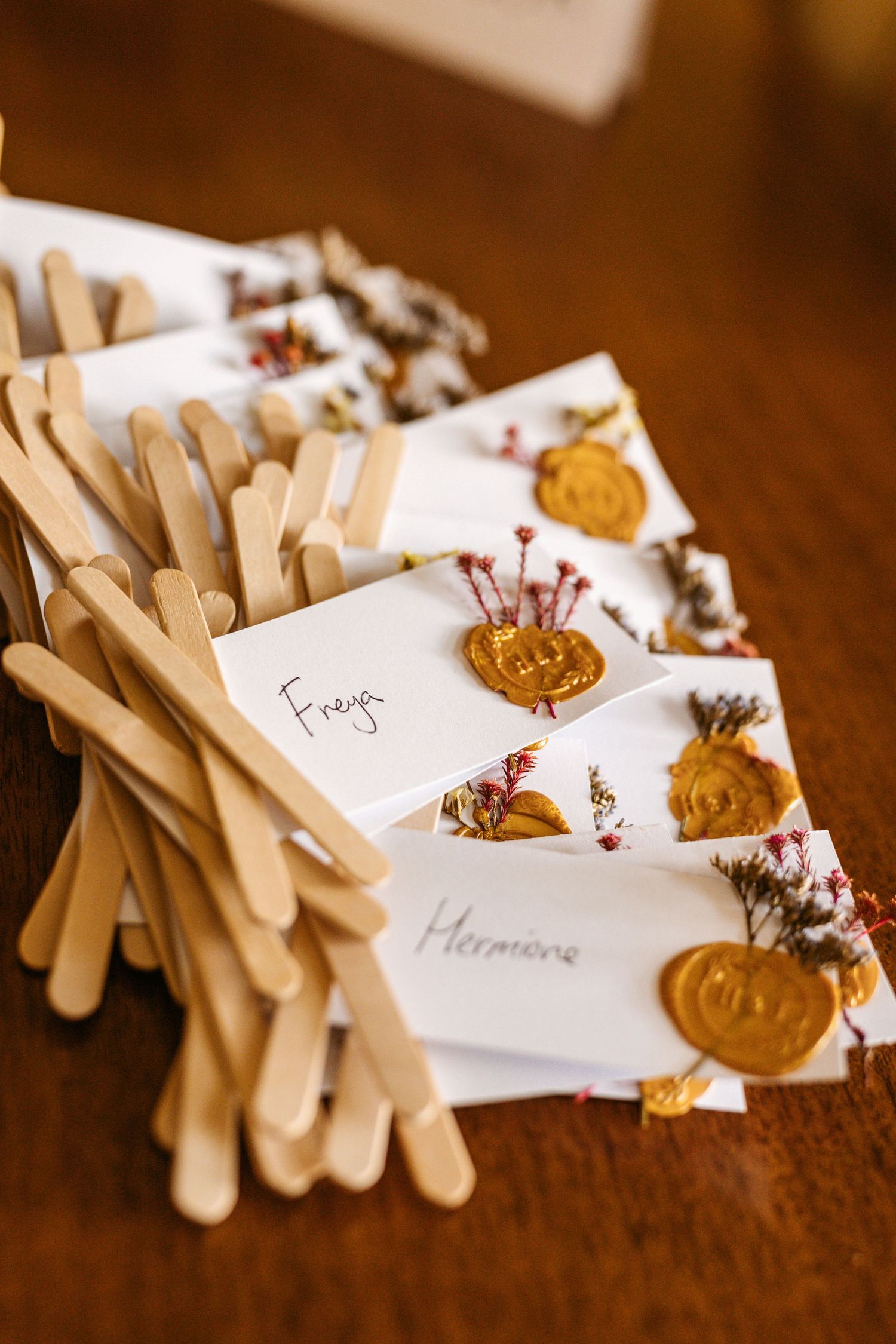 home made DIY wedding seating name labels