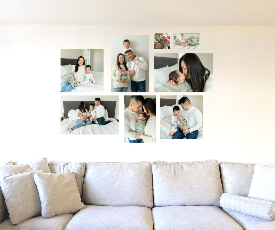 Living room with gallery wall of family photos