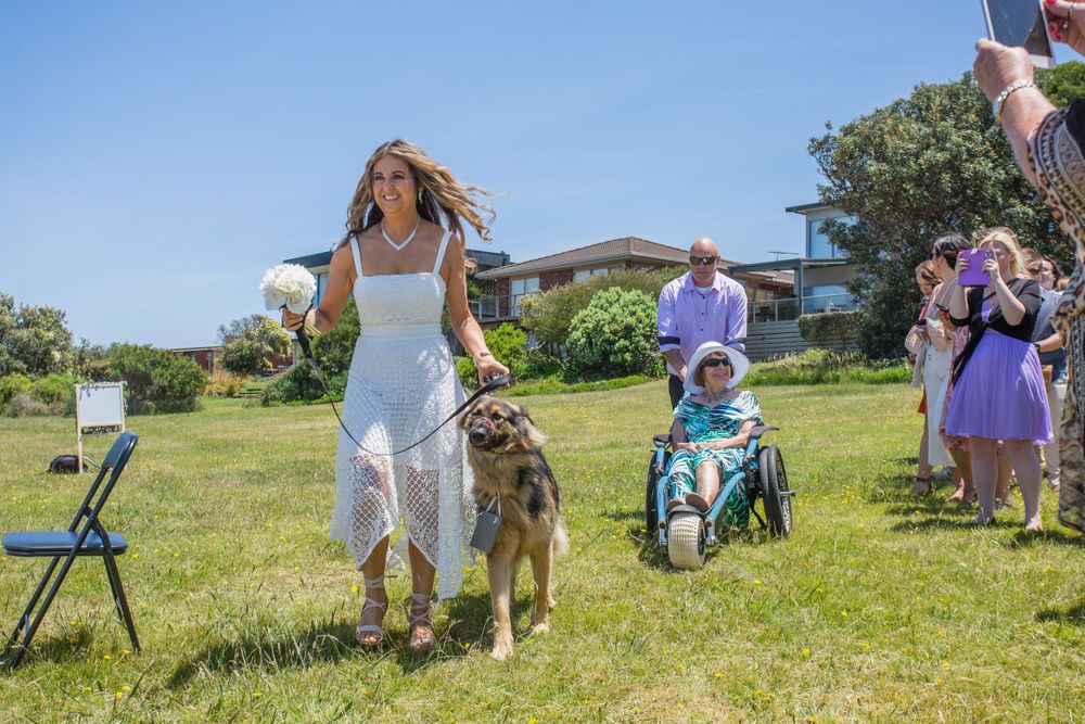 dog as matron of honour mature bride phillip island wedding