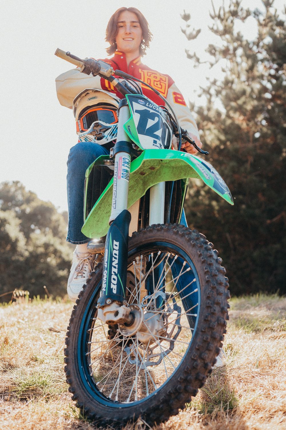 Senior session on dirt bike in Pacific Grove California, summer, beach