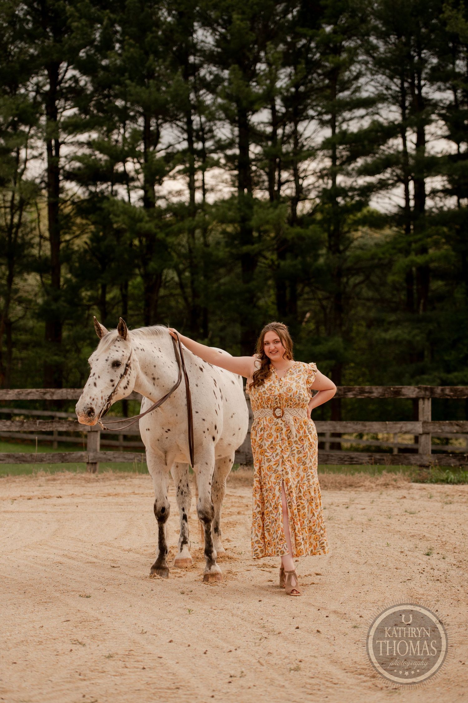 A stunning appaloosa horse and companion stand together in a sandy riding arena at sunset.