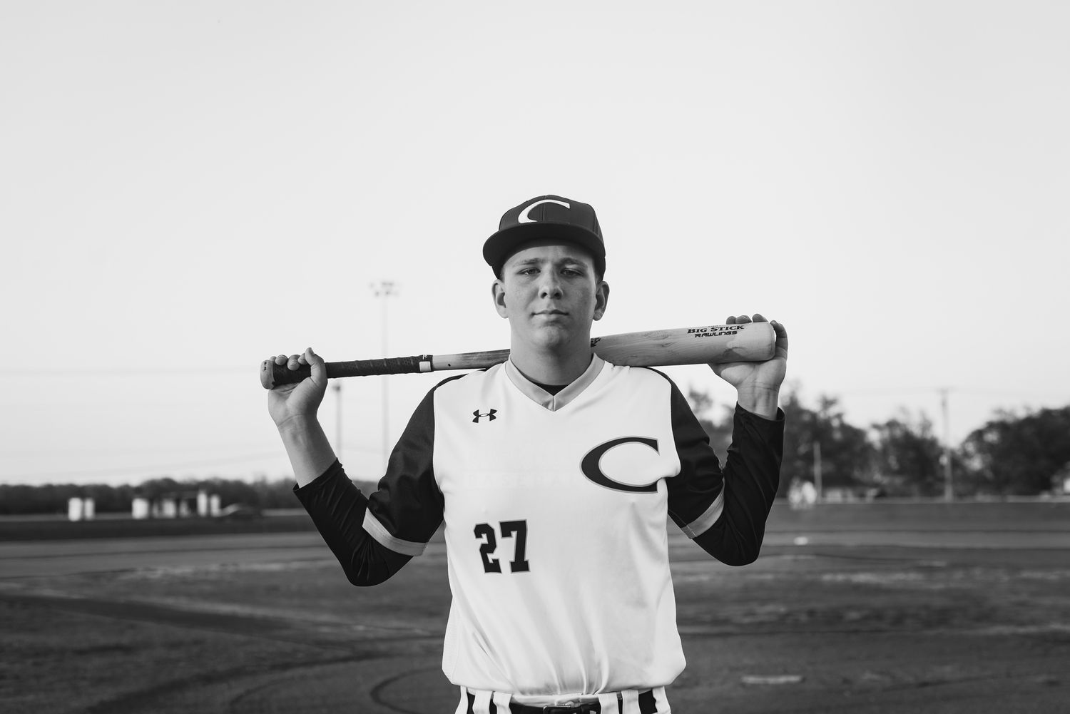 Campus Haysville high school senior pictures at baseball field - Derby, Wichita, KS photographer