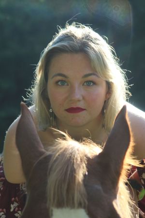 A backlit portrait taken between a horse's ears with light creating a golden glow at sunset.