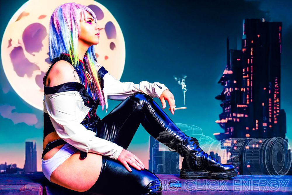 lucy, anime, cyberpunk, cosplay, outdoors, comicon, phoenix, az, edit, photoshop, big click energy