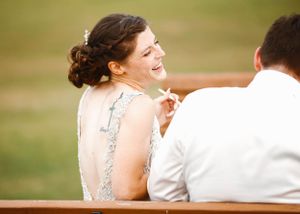 A joyful moment shared between a couple on their wedding day.