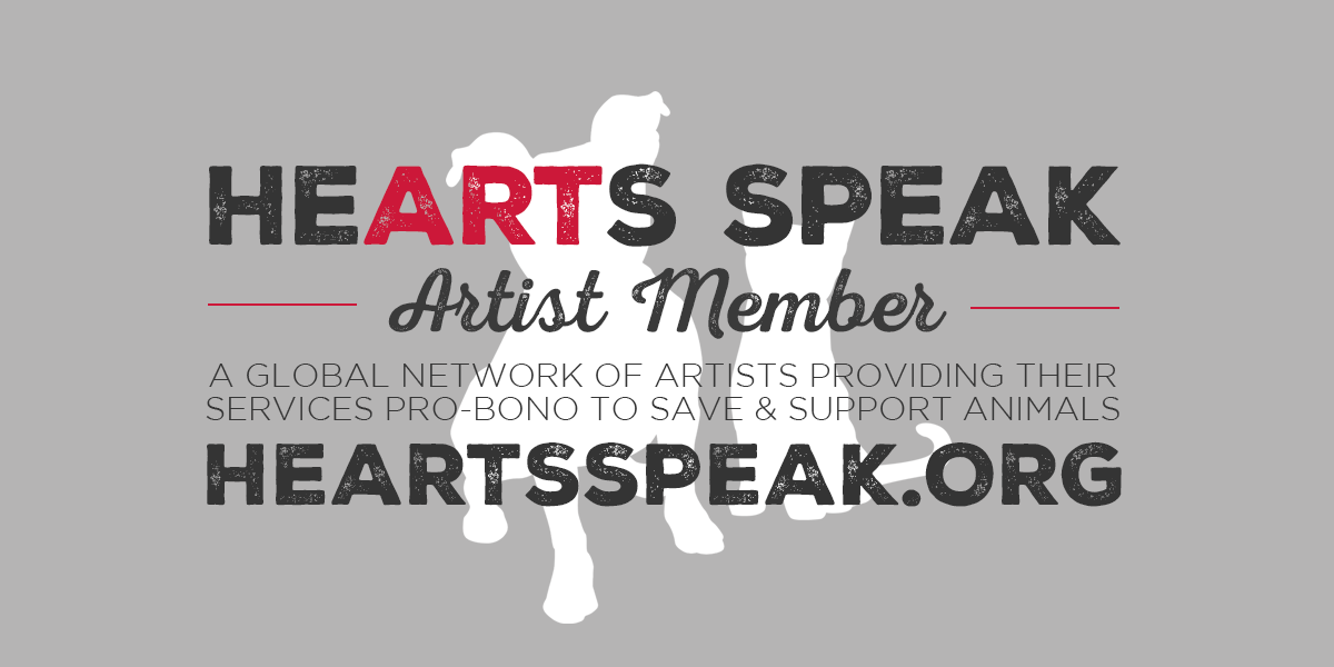 Hearts Speak artist member logo with text on gray background.