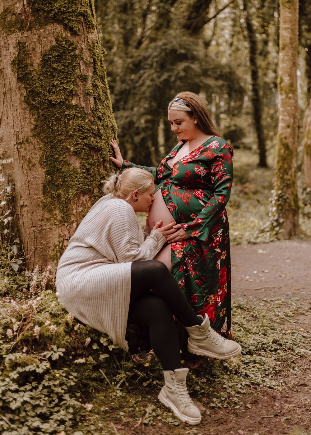 two mums maternity photoshoot in the woods