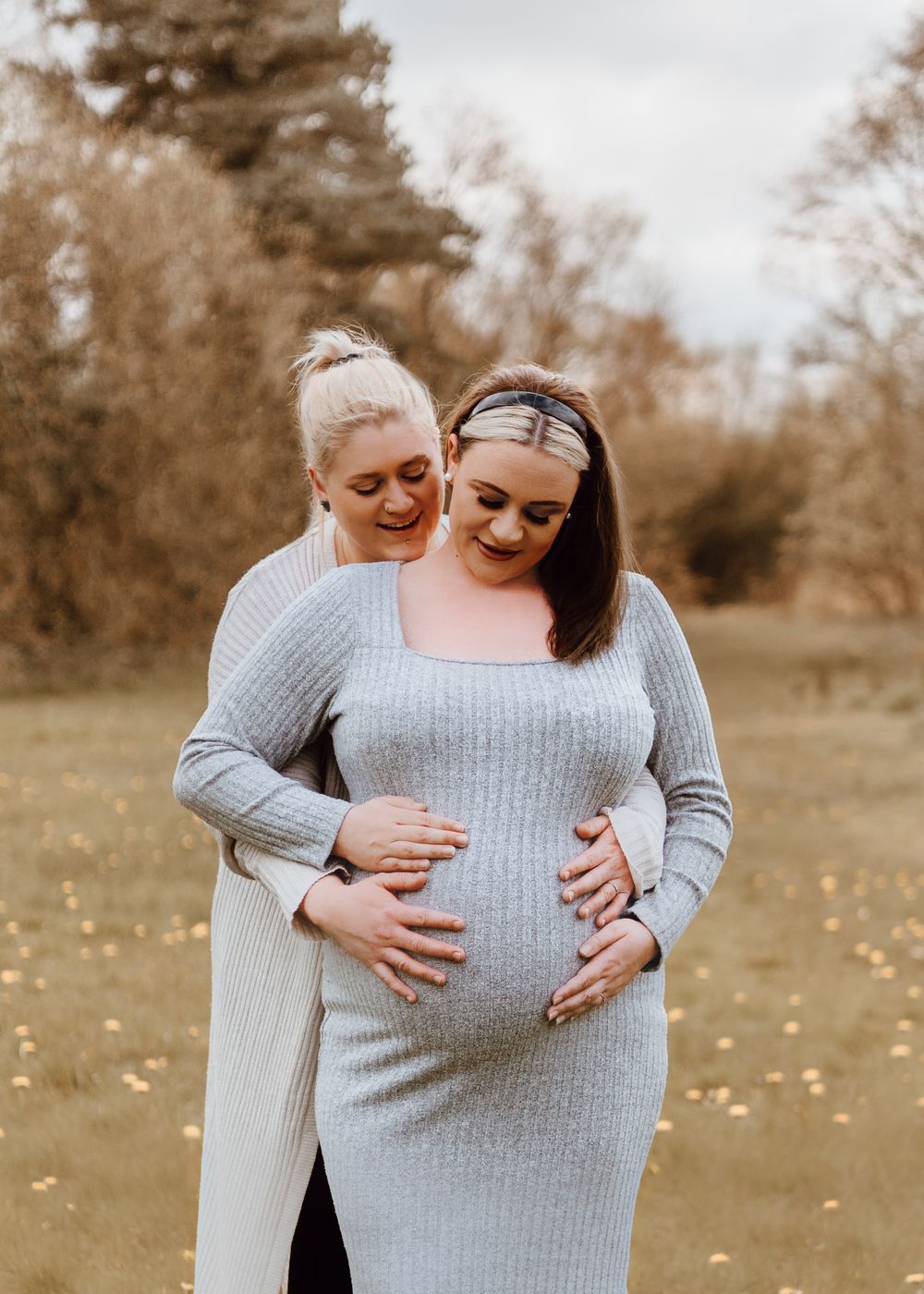 two mothers maternity photoshoot by the lake