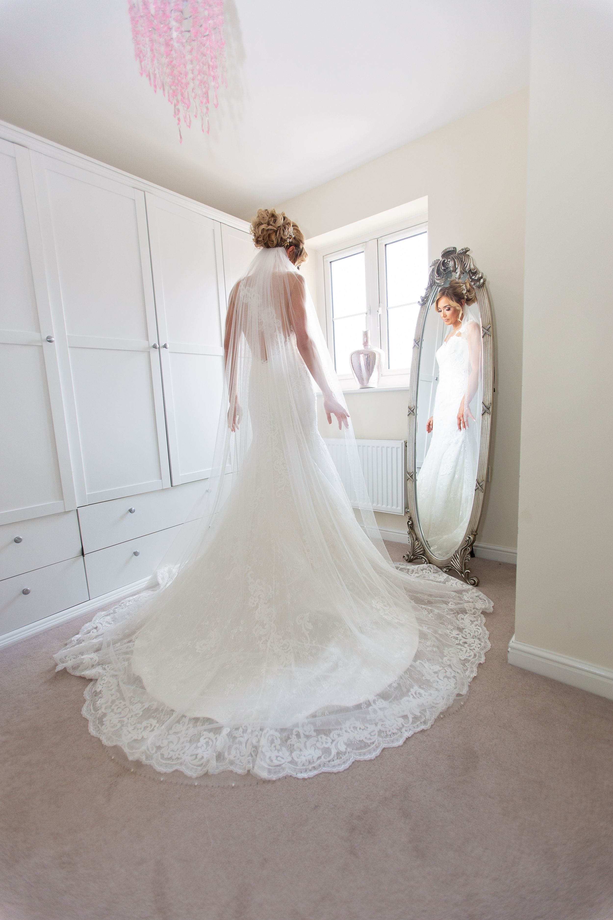 bride in the mirror at Hensol Castle wedding