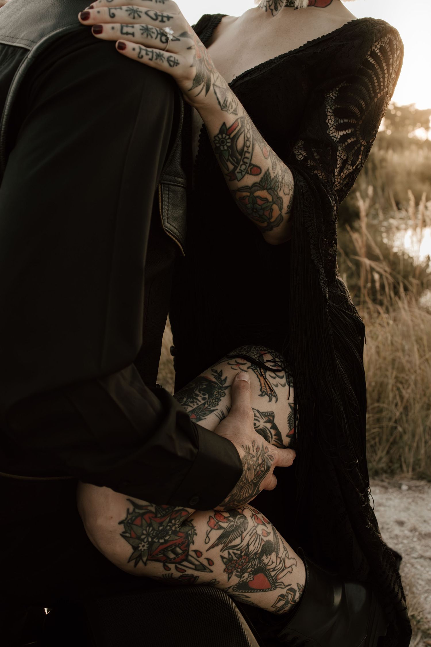 tattooed couple posing taken by South Florida Wedding Photographer Lemon and Honey Co.