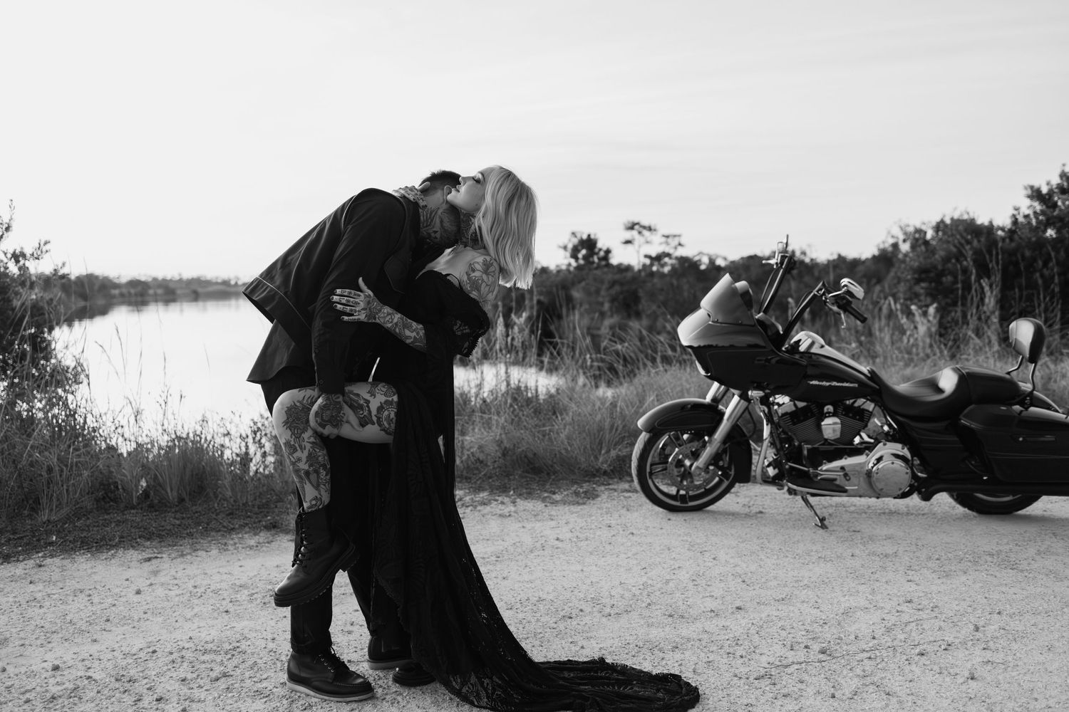 Biker couple eloping taken by South Florida Elopement Photographer Lemon and Honey Co.