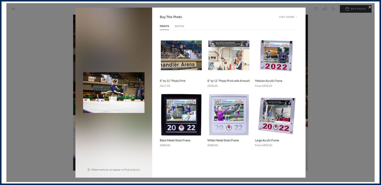 Screenshot of image gallery interface showing multiple gymnastics photos.