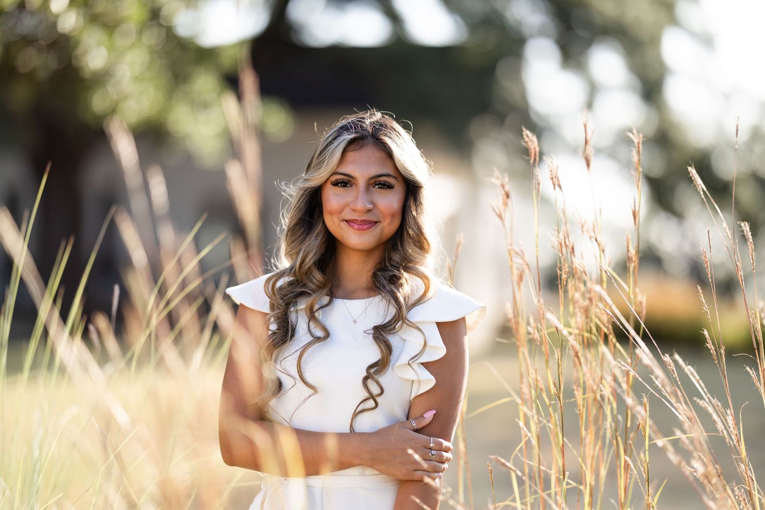 beautiful senior high school student dresses in white photographed by WACO Photographer Blessie MJ Photo